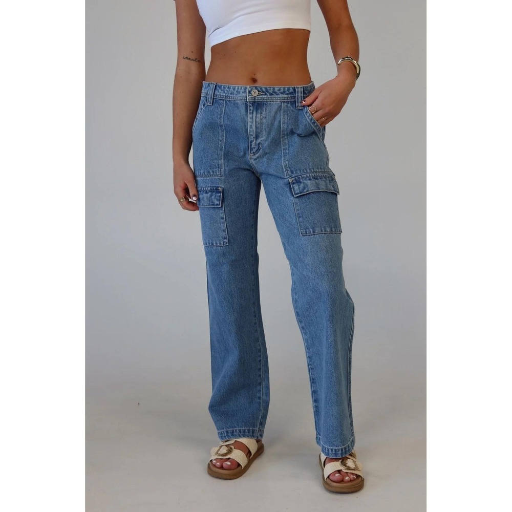 Abrand 99 Baggy Cargo Tianna Jeans Womens 31 Blue Low Rise Straight Leg NWT $138